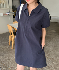 ミニワンピース ハーフジップアップワンピース NAVY