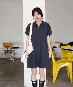 ミニワンピース ハーフジップアップワンピース NAVY