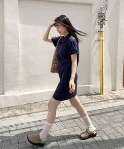 ミニワンピース ハーフジップアップワンピース NAVY
