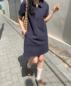 ミニワンピース ハーフジップアップワンピース NAVY