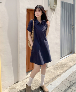ミニワンピース ハーフジップアップワンピース NAVY