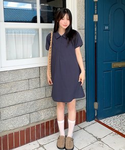ミニワンピース ハーフジップアップワンピース NAVY