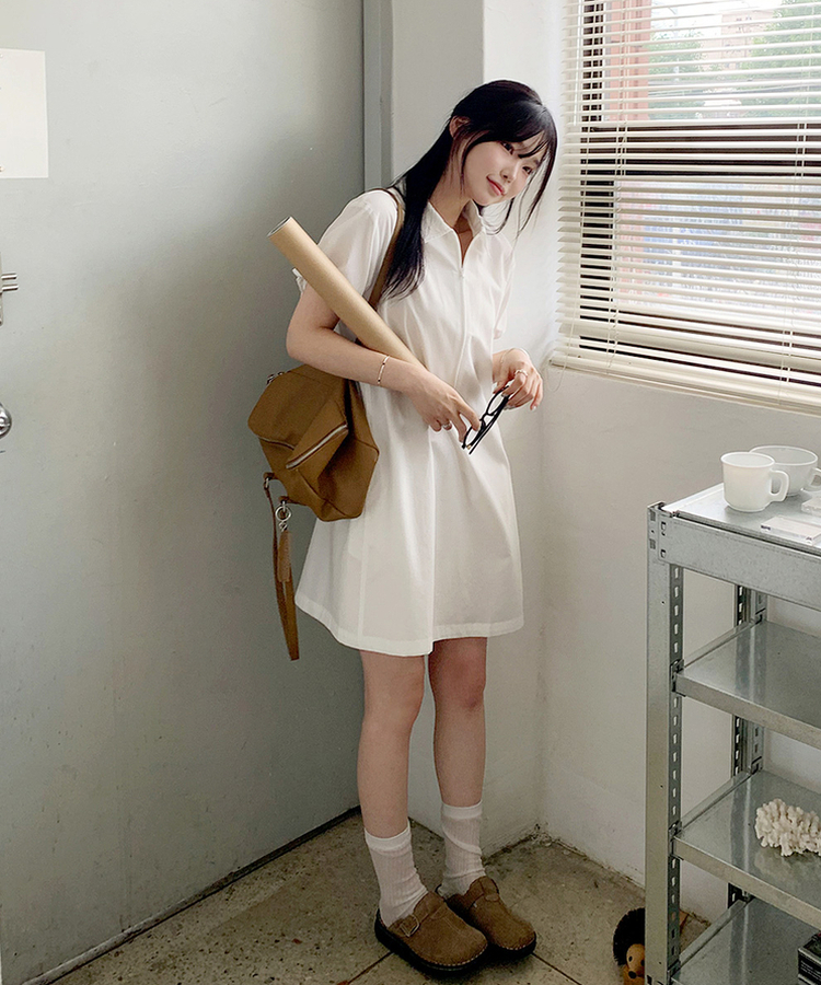 ハーフジップアップワンピース IVORY