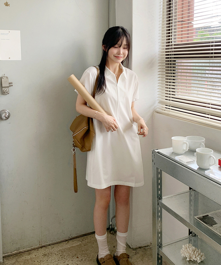 ハーフジップアップワンピース IVORY