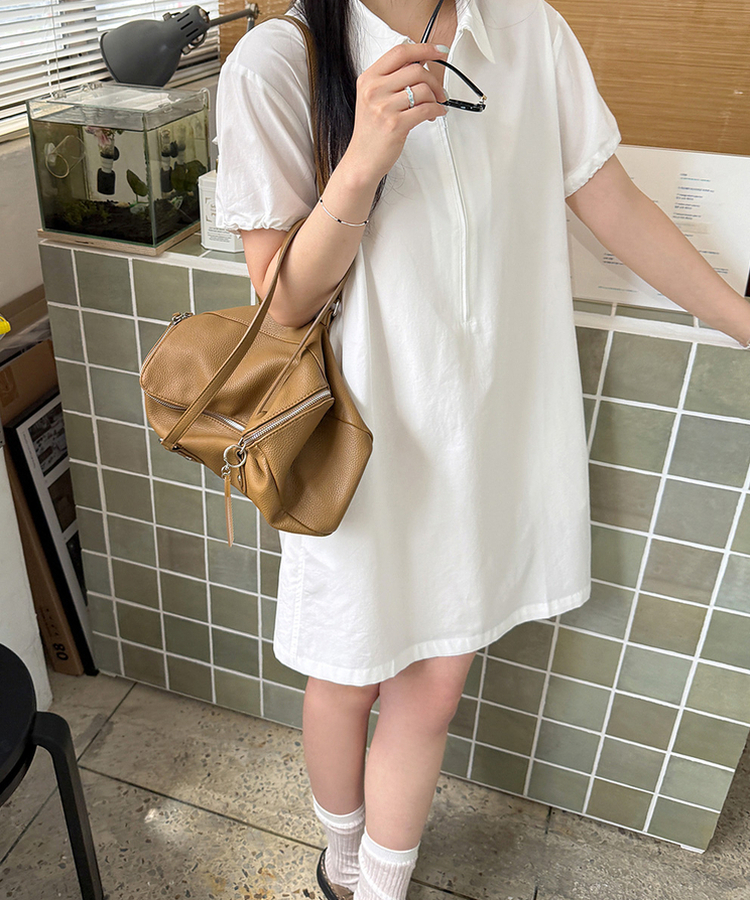 ハーフジップアップワンピース IVORY