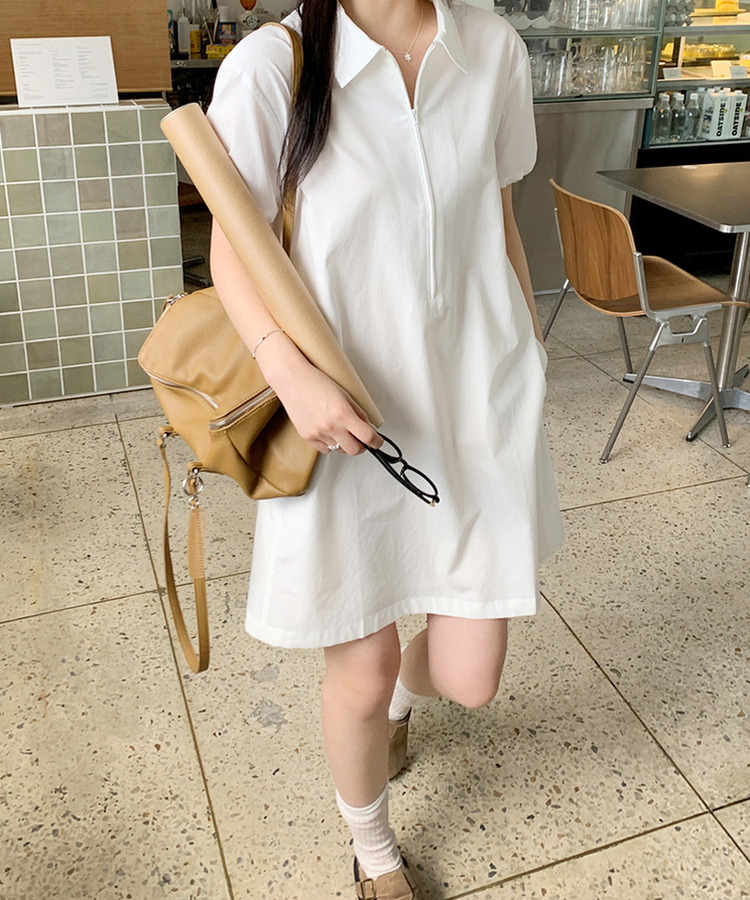 ハーフジップアップワンピース IVORY
