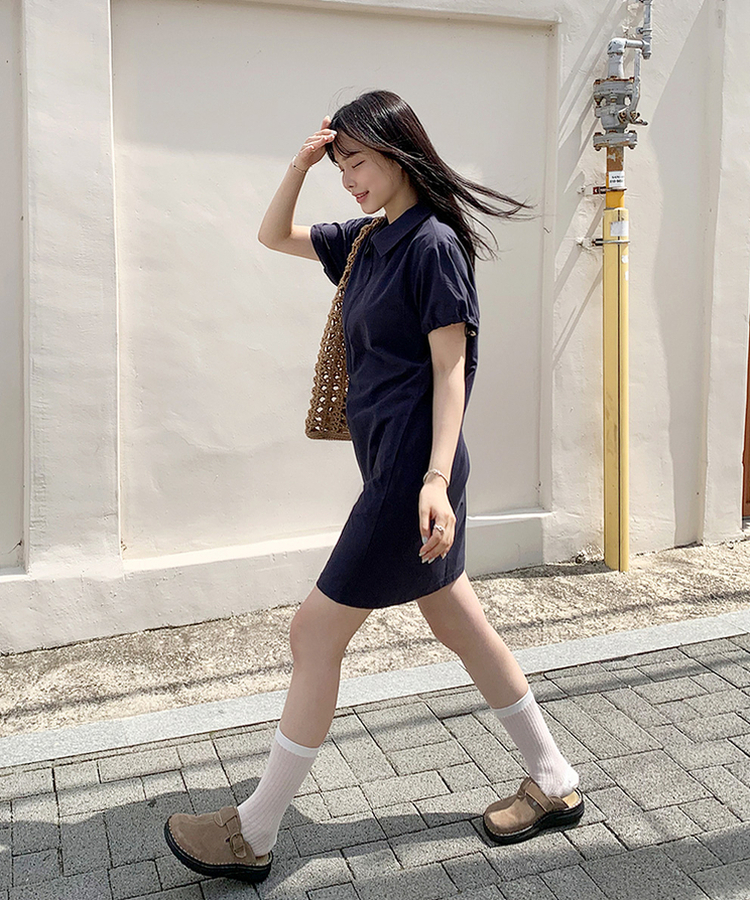 ハーフジップアップワンピース NAVY
