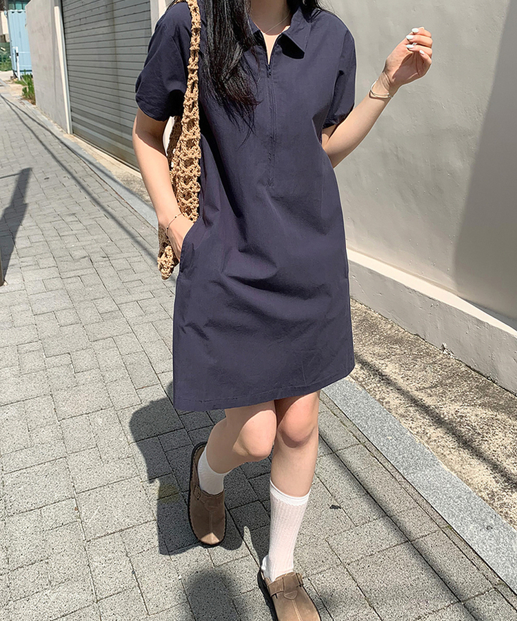 ハーフジップアップワンピース NAVY
