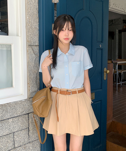 シャツ ロールアップボタンシャツ SKYBLUE