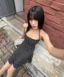 ミニワンピース ドットホルターストラップワンピース BLACK