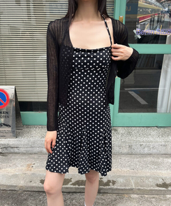 ミニワンピース ドットホルターストラップワンピース BLACK