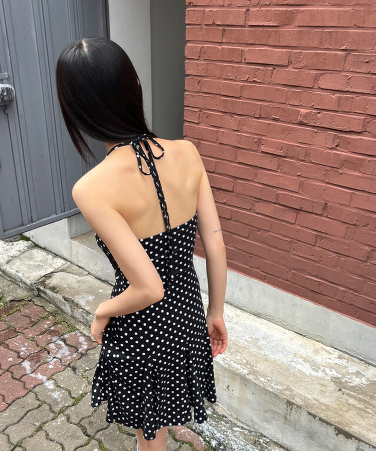 ドットホルターストラップワンピース BLACK