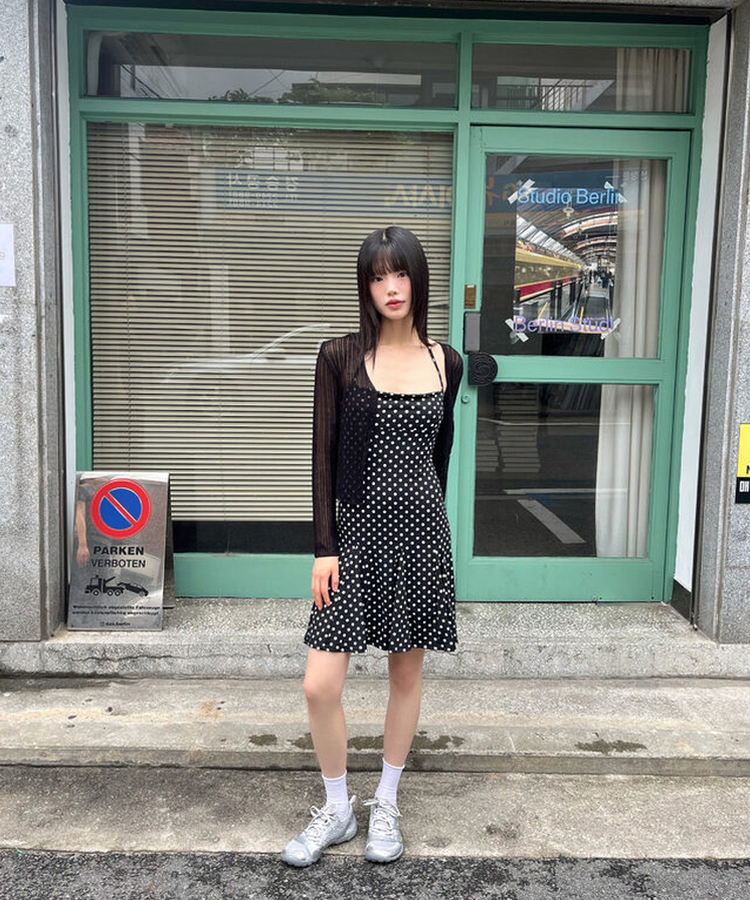 ドットホルターストラップワンピース BLACK