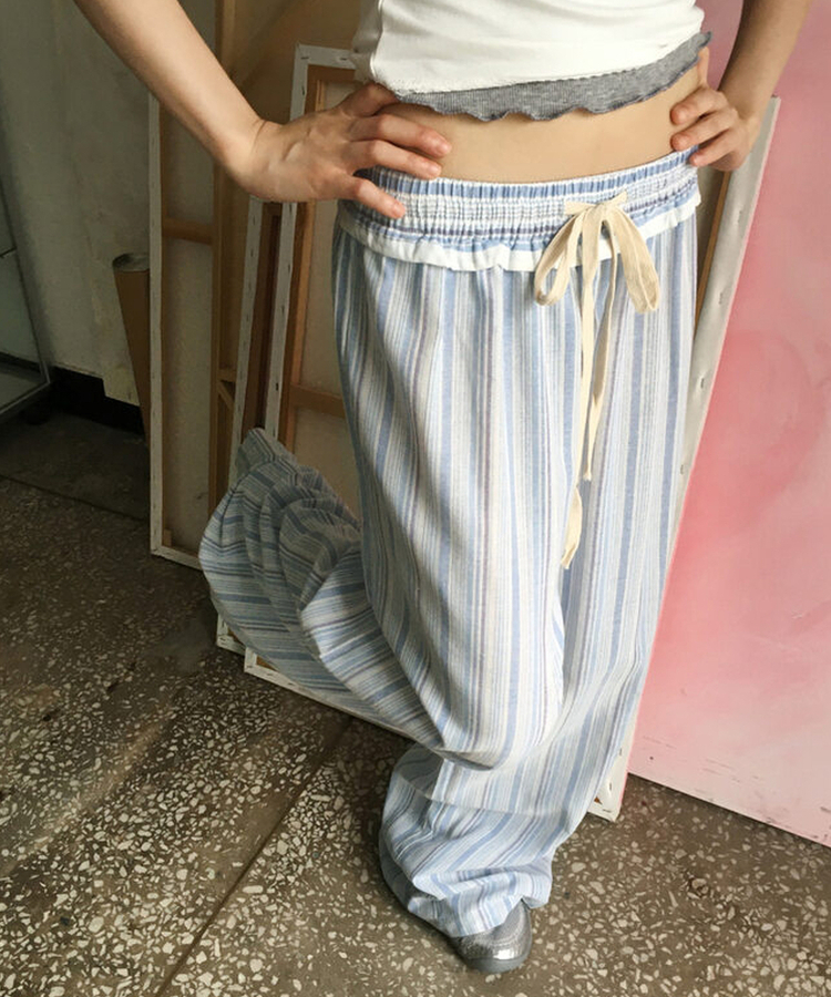 ストライプフリルワイドパンツ STRIPE