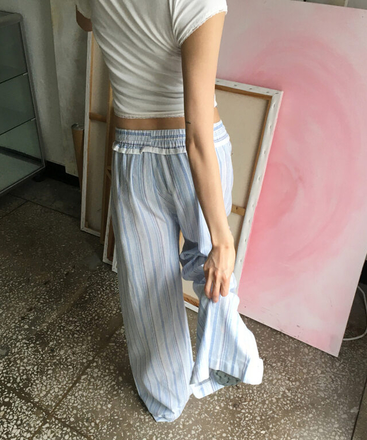ストライプフリルワイドパンツ STRIPE