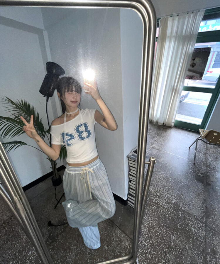 ストライプフリルワイドパンツ STRIPE