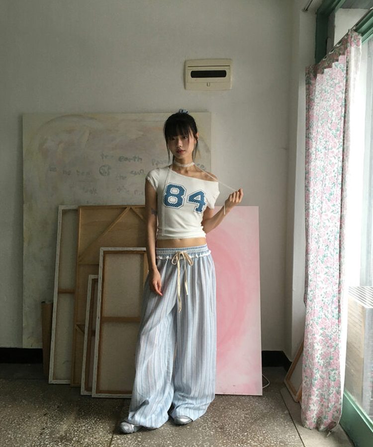 ストライプフリルワイドパンツ STRIPE