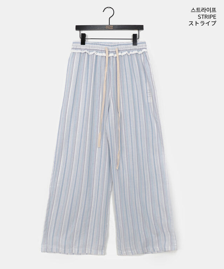 ストライプフリルワイドパンツ