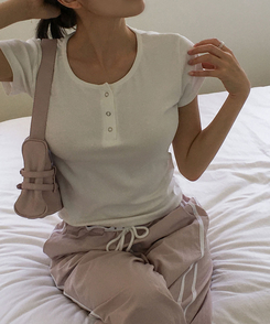半袖Tシャツ ボタンコットンスパン半袖Tシャツ(5color) IVORY