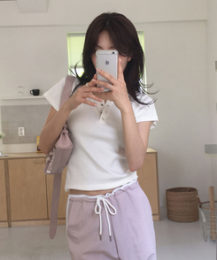 半袖Tシャツ ボタンコットンスパン半袖Tシャツ(5color) IVORY