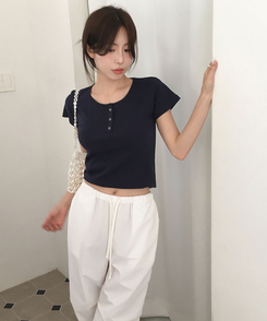 半袖Tシャツ ボタンコットンスパン半袖Tシャツ(5color) NAVY