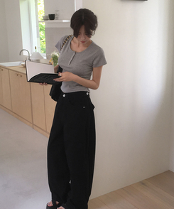 半袖Tシャツ ボタンコットンスパン半袖Tシャツ(5color) MELANGE GRAY