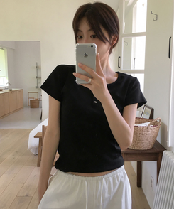 半袖Tシャツ ボタンコットンスパン半袖Tシャツ(5color) BLACK