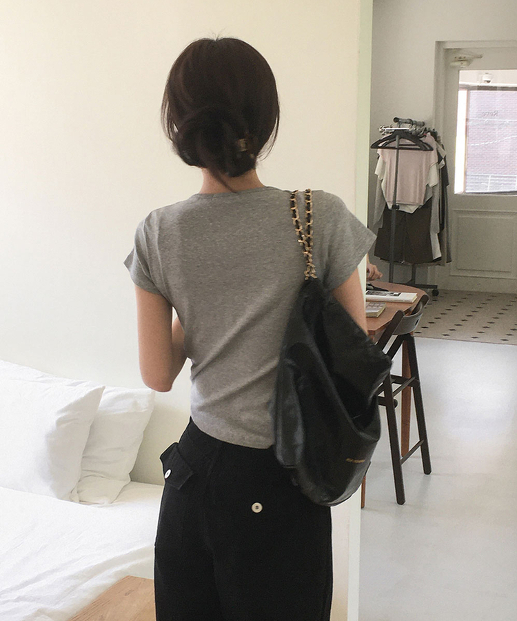半袖Tシャツ ボタンコットンスパン半袖Tシャツ(5color) MELANGE GRAY