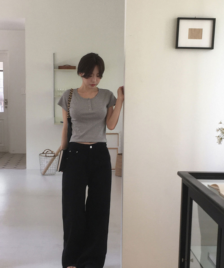 ボタンコットンスパン半袖Tシャツ(5color) MELANGE GRAY
