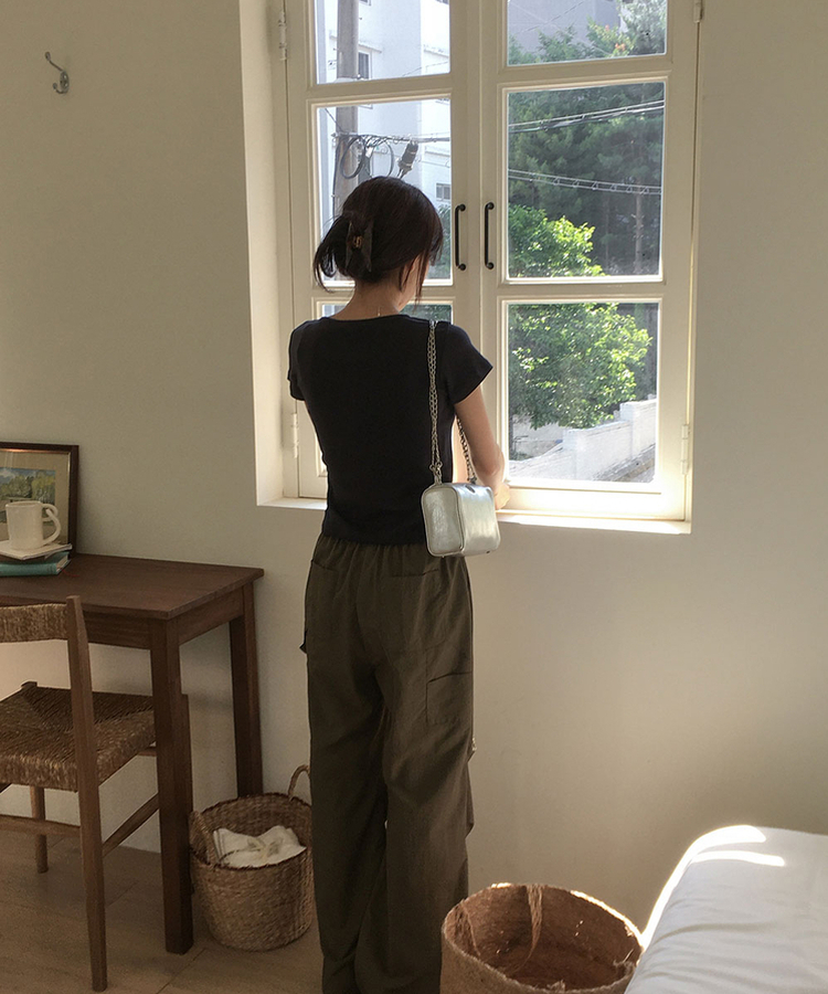 ボタンコットンスパン半袖Tシャツ(5color) CHARCOAL