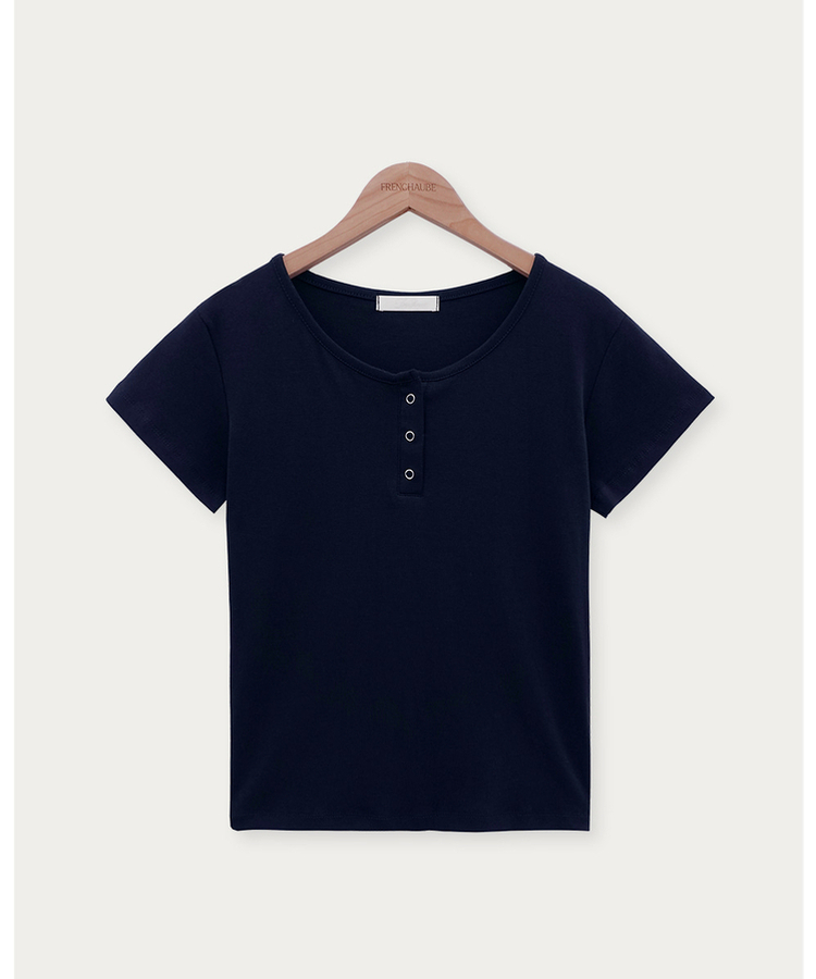 ボタンコットンスパン半袖Tシャツ(5color)