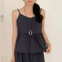 ツーピース (ビスチェ+パンツSET/サマーコーデ)セレアブラウス&タックワイドバンドパンツ ツーピースセット NAVY