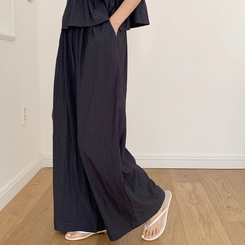 ツーピース (ビスチェ+パンツSET/サマーコーデ)セレアブラウス&タックワイドバンドパンツ ツーピースセット NAVY