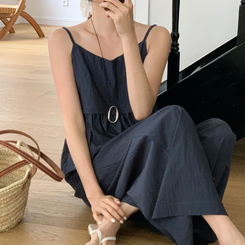 ツーピース (ビスチェ+パンツSET/サマーコーデ)セレアブラウス&タックワイドバンドパンツ ツーピースセット NAVY