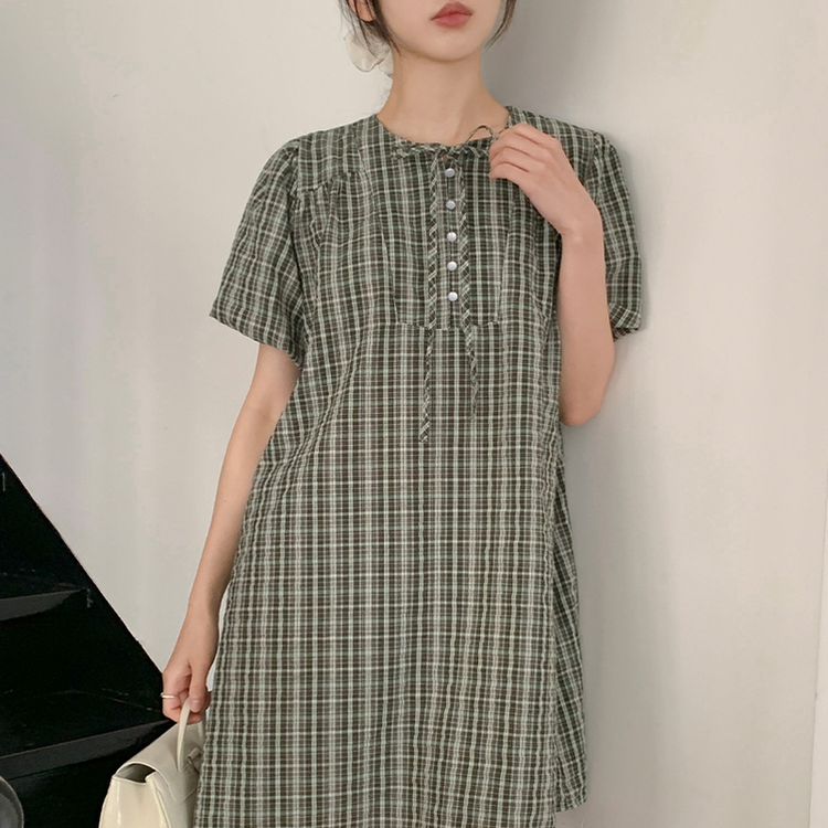 ミニワンピース (カジュアル&ラブリームード*/バケーションコーデおすすめ)ルエンナ バルーンチェックミニワンピース BEIGE