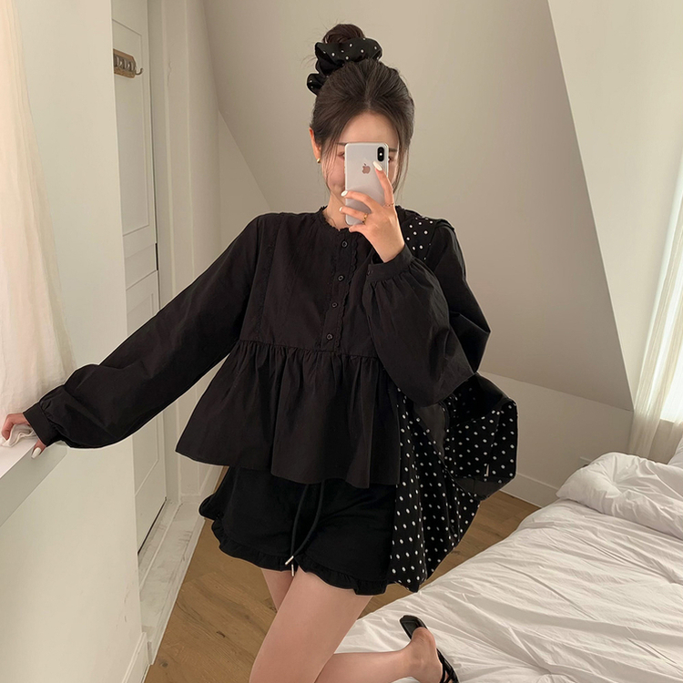 ルーズフィットレースブラウス(5color) BLACK