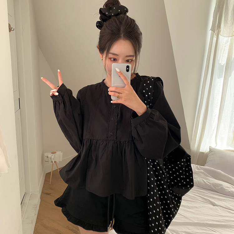 ルーズフィットレースブラウス(5color) BLACK