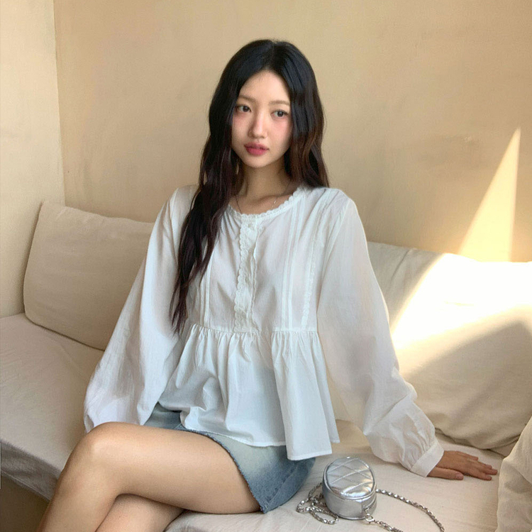 ルーズフィットレースブラウス(5color) WHITE