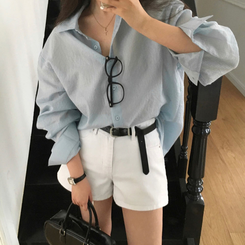 シャツ ルーズフィットストライプシャツ SKY BLUE