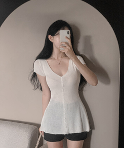 ミニワンピース Vネックロング半袖カーディガン IVORY