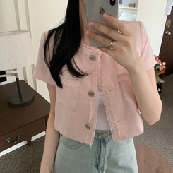 ジャケット ブルーミングツイード半袖ジャケット PINK