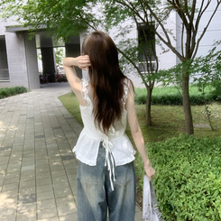 ノースリーブ フリルレイヤードキャミソール WHITE