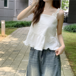 ノースリーブ フリルレイヤードキャミソール WHITE