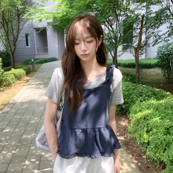 ノースリーブ フリルレイヤードキャミソール NAVY