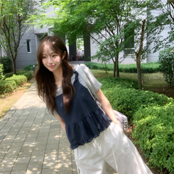ノースリーブ フリルレイヤードキャミソール NAVY