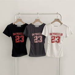 半袖Tシャツ ベーシックレタリングラウンド半袖Tシャツ