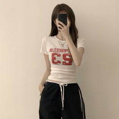 半袖Tシャツ ベーシックレタリングラウンド半袖Tシャツ IVORY