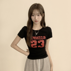 半袖Tシャツ ベーシックレタリングラウンド半袖Tシャツ BLACK