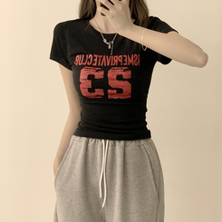 半袖Tシャツ ベーシックレタリングラウンド半袖Tシャツ BLACK