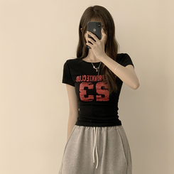 半袖Tシャツ ベーシックレタリングラウンド半袖Tシャツ BLACK